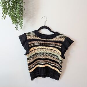 Elan Black and Cream Striped Sweater